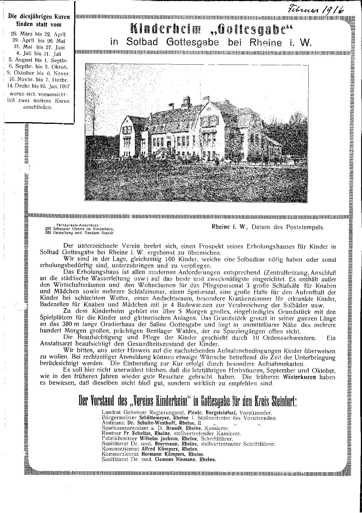 Broschüre des Kinderkurheimes „Gottesgabe“ zu Rheine (1916) Broschüre des Kinderkurheimes „Gottesgabe“ zu Rheine (1916)